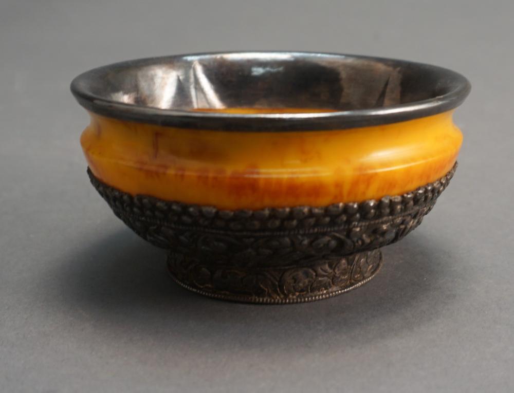 THAI SILVER MOUNTED FAUX AMBER ALMS