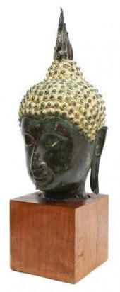 THAI VERDIGRIS BRONZE HEAD OF