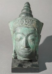 THAI VERDIGRISED METAL BUST ON