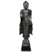 THAI WOOD MIRRORED BUDDHA STAT