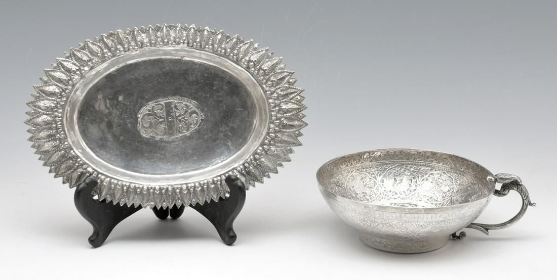 THAILAND SILVER TRAY AND BOWL