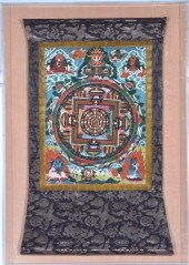 THANGKA ON TEXTILE SCROLL MOUN