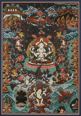 Thangka, Seated Deity Tibetan, late