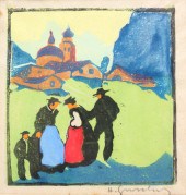 "THE CHAT" WOODBLOCK PRINT, HE