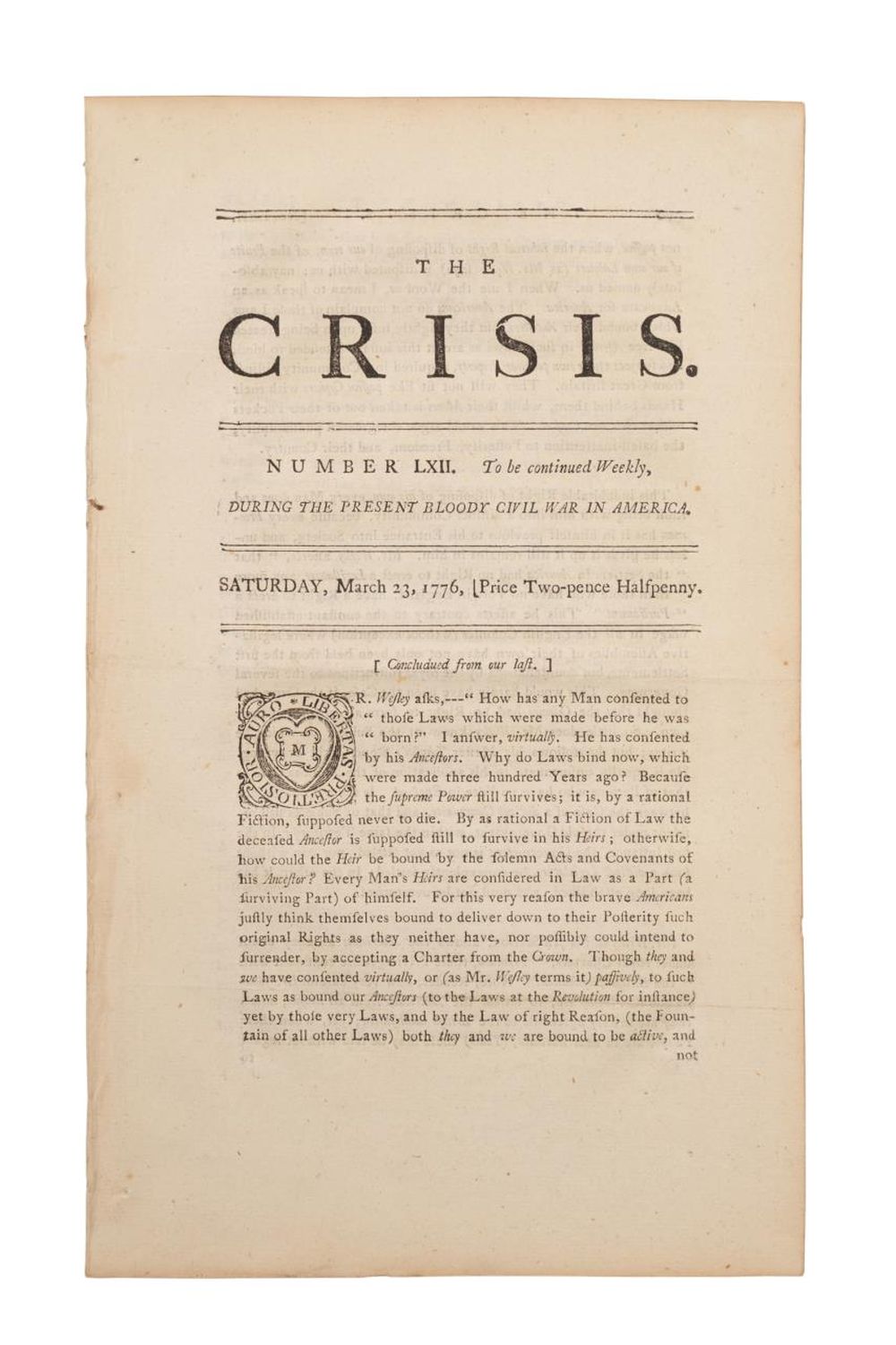 THE CRISIS, WEEKLY LONDON PAMPHLET,