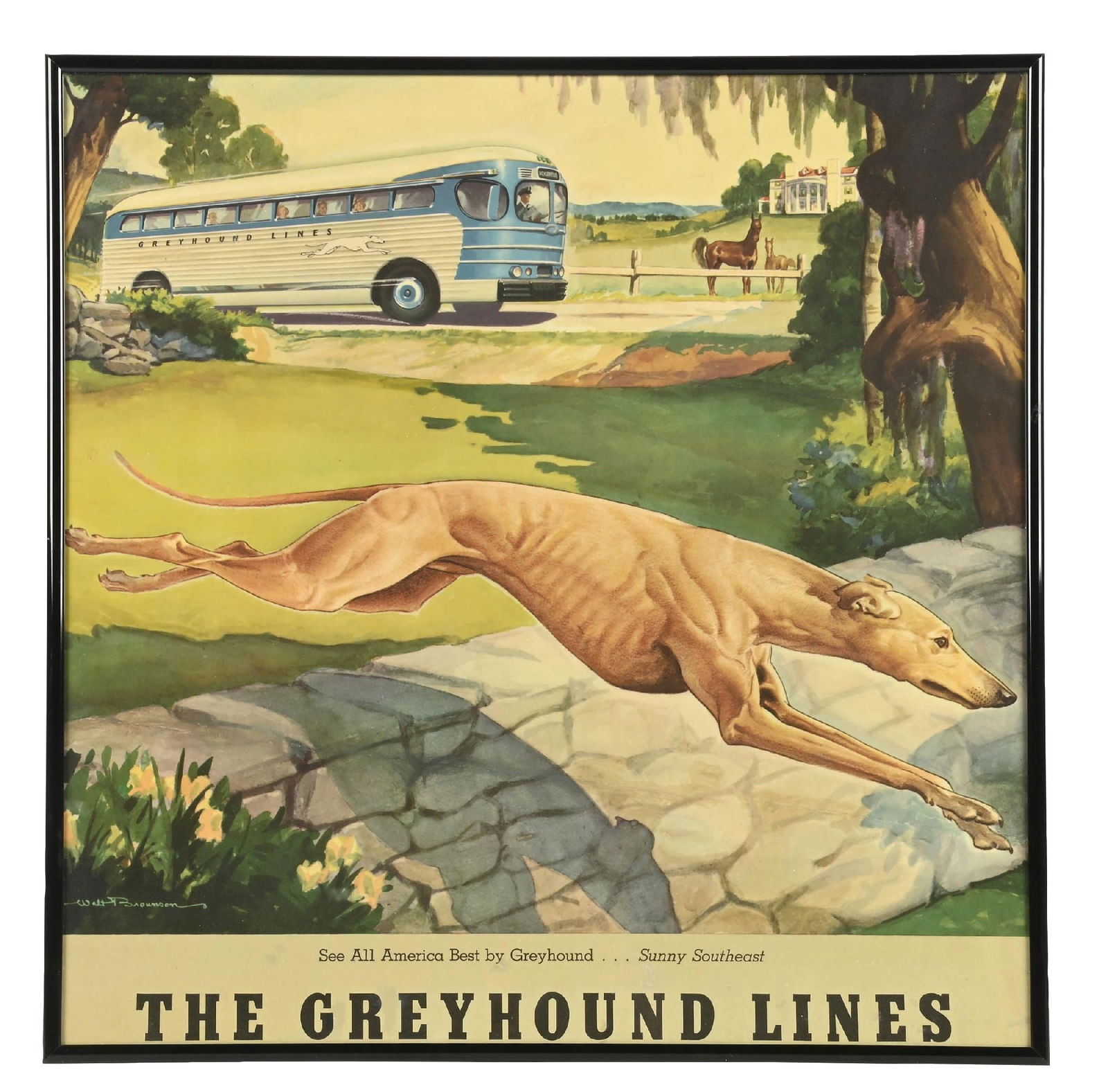 THE GREYHOUND LINES SIGN W/ DOG