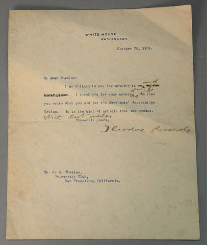 THEODORE ROOSEVELT LETTER SIGNED