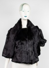 THEORY BLACK RABBIT FUR COAT T