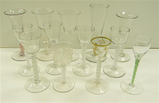 Thirteen 19th c. twisted stem