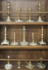 THIRTEEN ASSORTED BRASS CANDLE