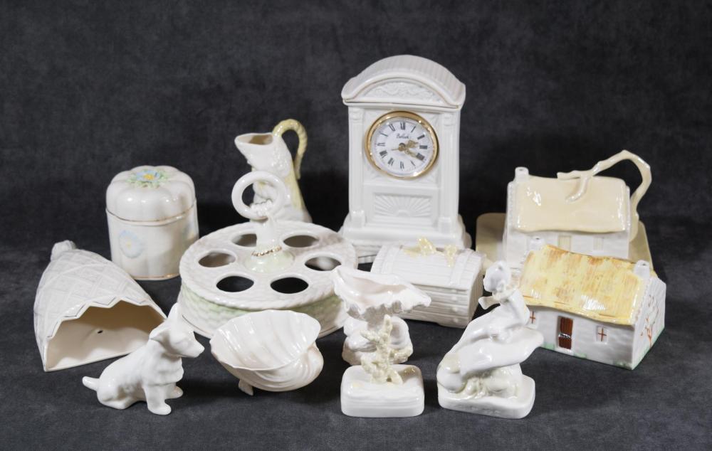 THIRTEEN BELLEEK PORCELAIN ITEMS: