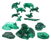 THIRTEEN CARVED MALACHITE ANIM