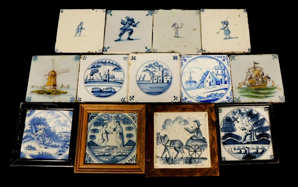 THIRTEEN CERAMIC TILES, VARIOUS