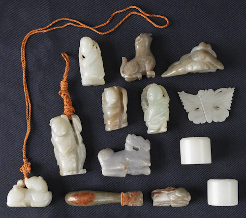 Thirteen Chinese carved jade