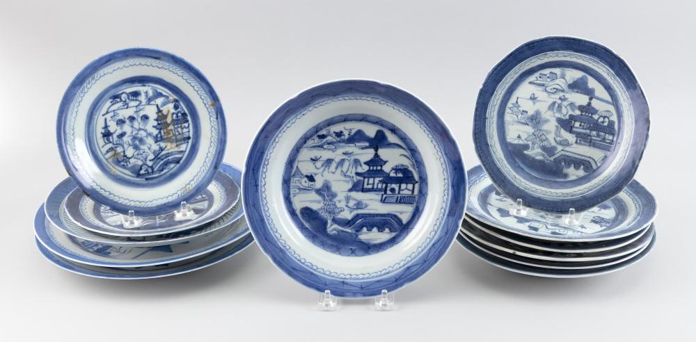 THIRTEEN CHINESE EXPORT BLUE AND
