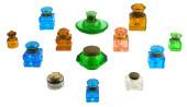 THIRTEEN CUT GLASS INKWELLS, V