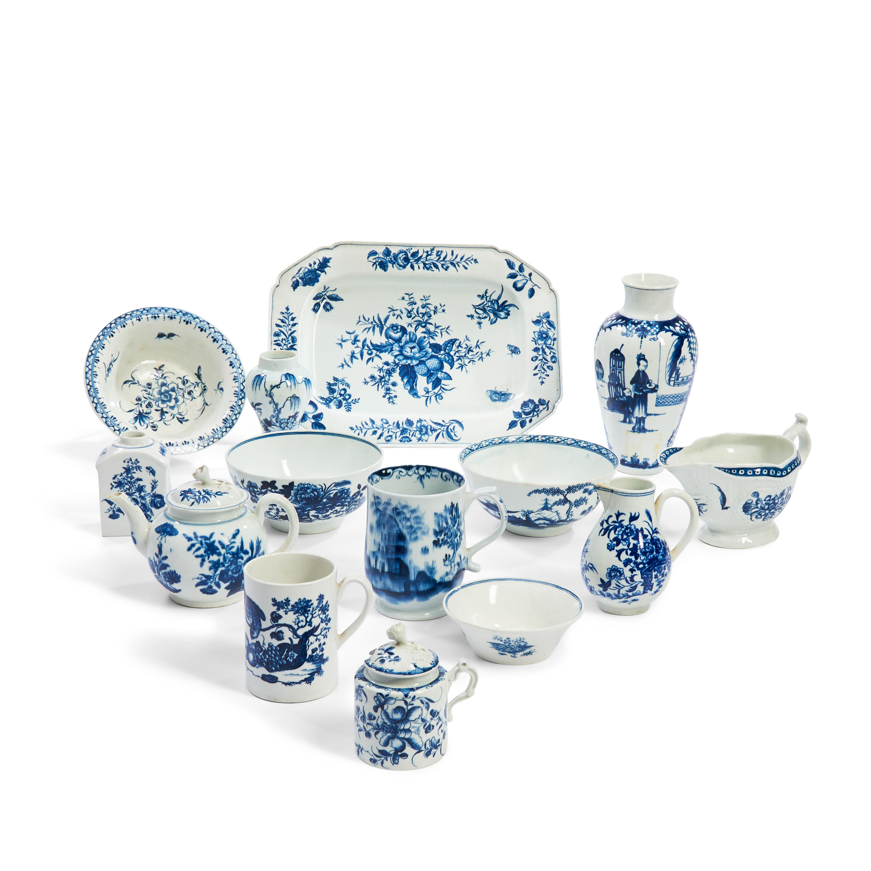 THIRTEEN ENGLISH PORCELAIN BLUE