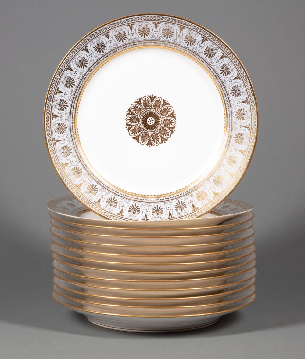 THIRTEEN FRENCH SEVRES GILT AND