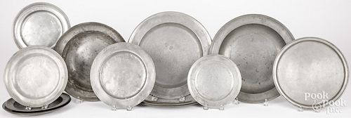 THIRTEEN PEWTER PLATES AND
