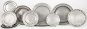 THIRTEEN PEWTER PLATES AND BOW