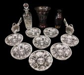 THIRTEEN PIECES OF CUT GLASS,