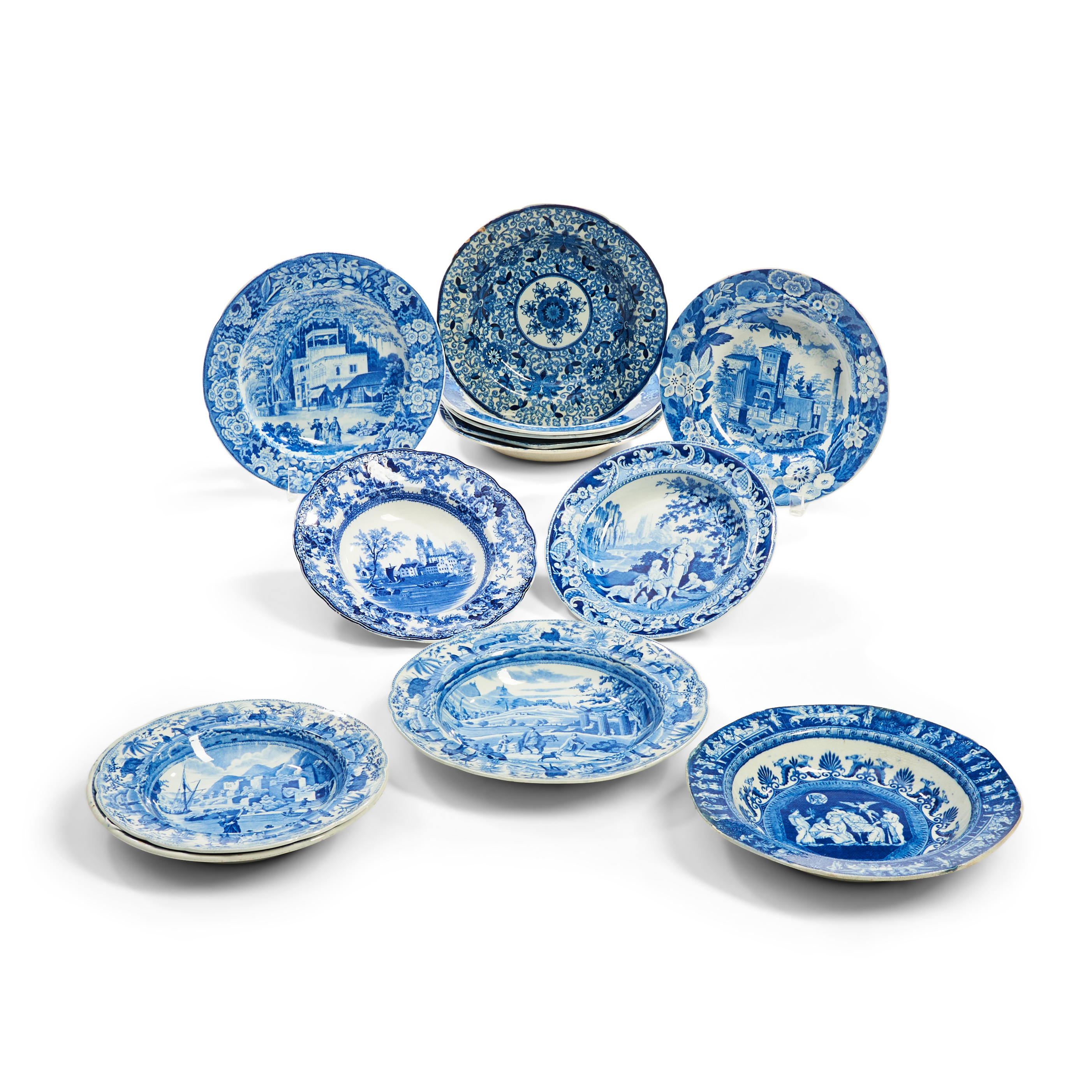 THIRTEEN STAFFORDSHIRE BLUE