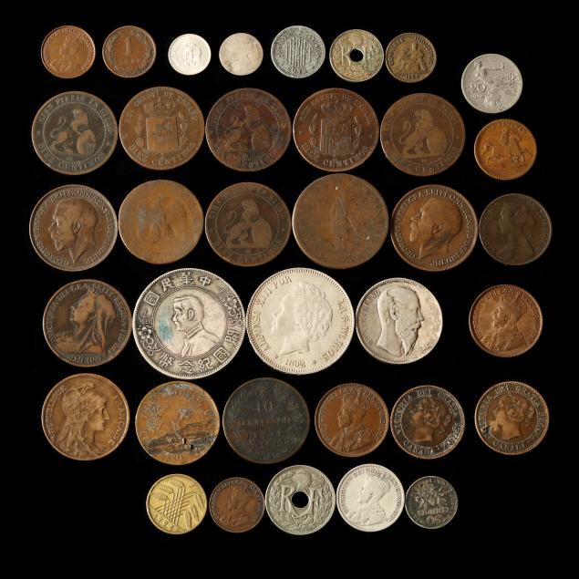 THIRTY-SIX (36) WORLD COINS, 19TH