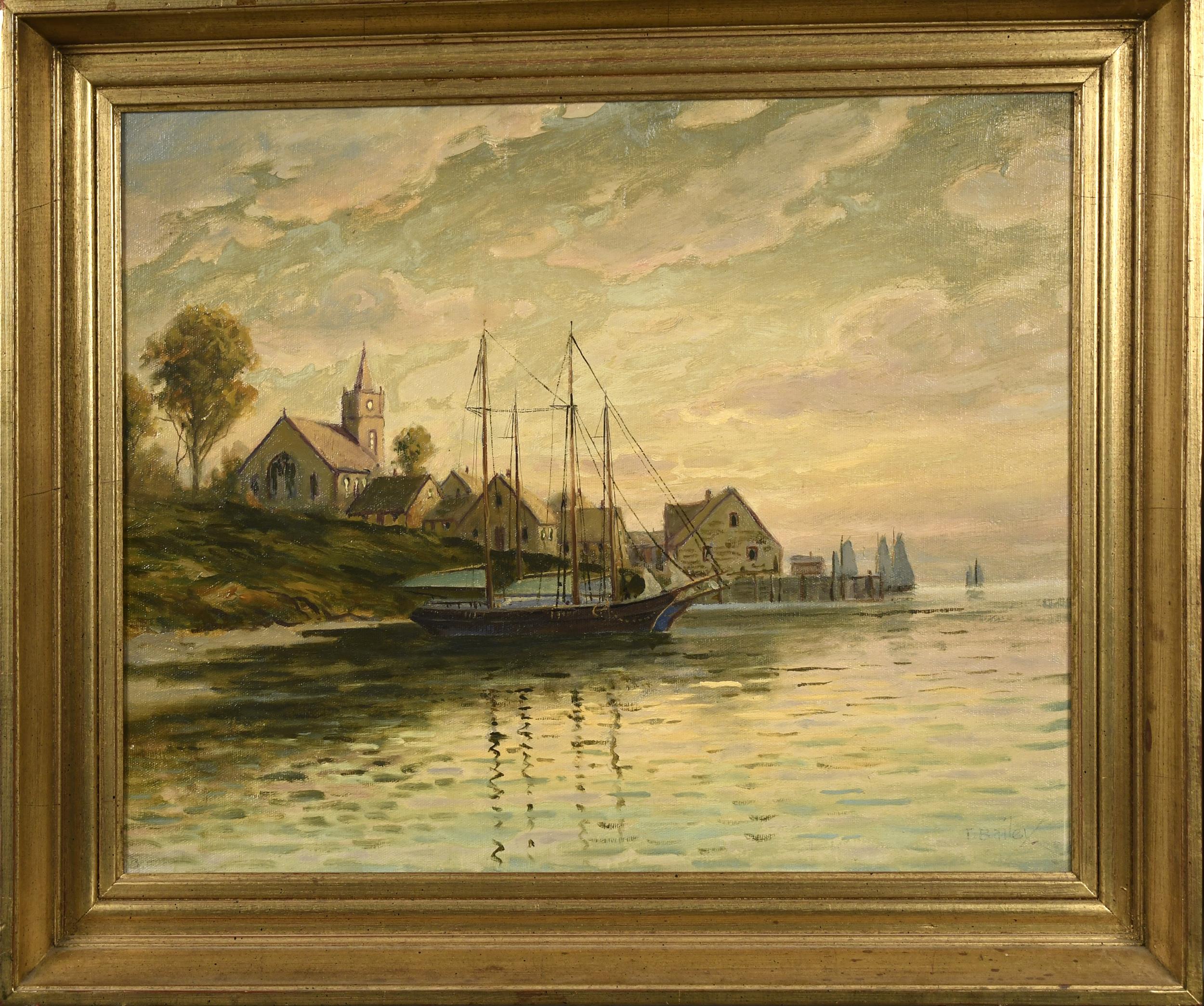 THOMAS BAILEY OIL, HARBOR SCENE.