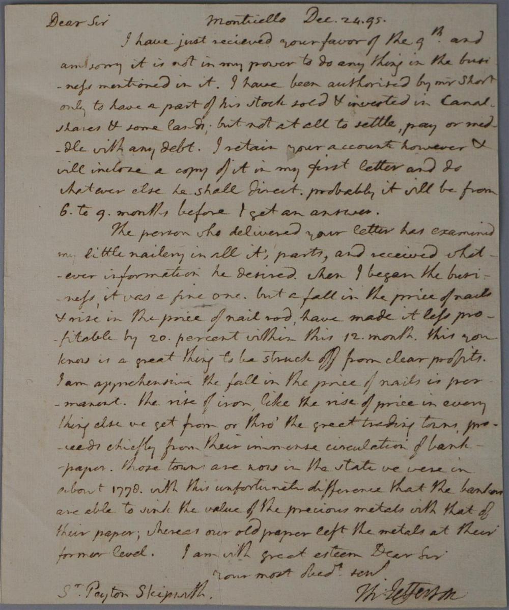 THOMAS JEFFERSON ALS TO SIR