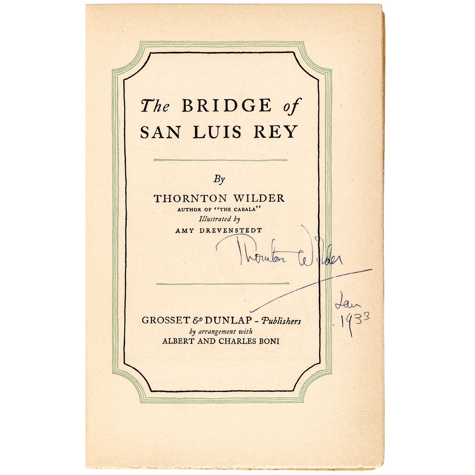 THORNTON WILDER SIGNED PULITZER