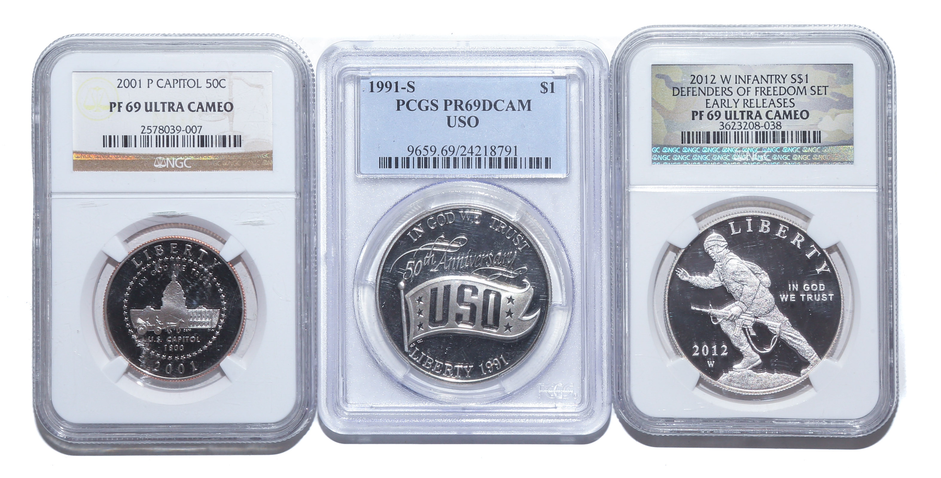 THREE $1 SILVER COMMEMORATIVES