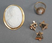 THREE 10-KARAT GOLD PINS, A 9-