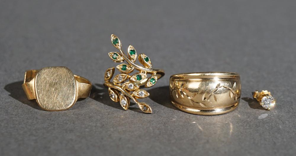 THREE 10-KARAT YELLOW-GOLD RINGS