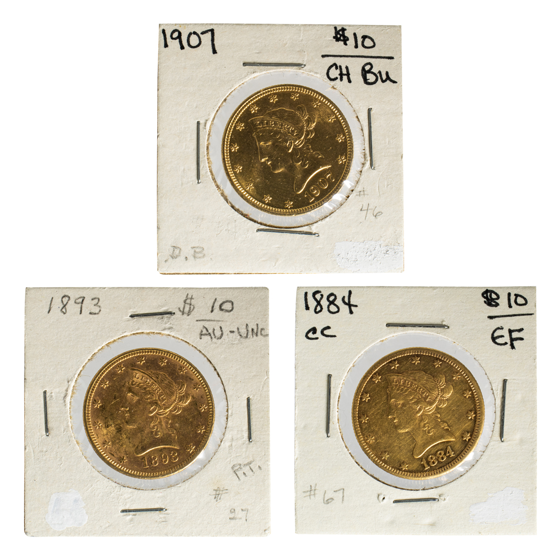 THREE $10 LIBERTY GOLD EAGLES: 1884