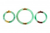 THREE 14 KARAT GOLD & JADE BAN
