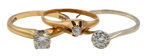 THREE 14 KARAT GOLD AND DIAMOND