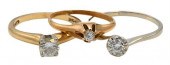 THREE 14 KARAT GOLD AND DIAMON