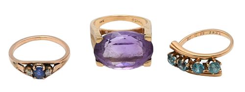 THREE 14 KARAT GOLD RINGSThree 14