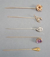 THREE 14-KARAT GOLD STICKPINS