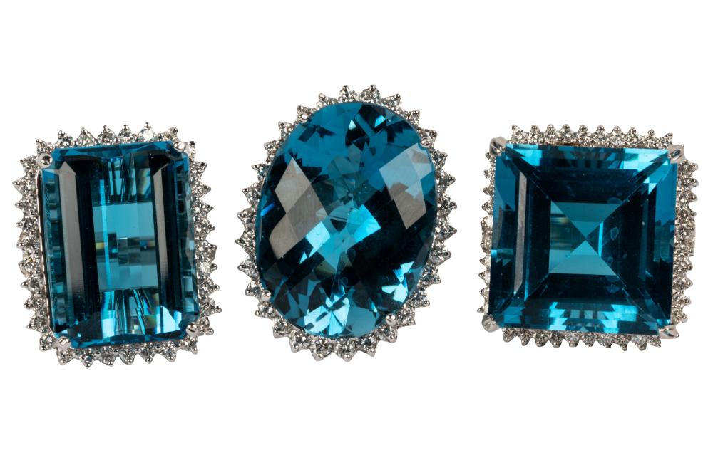 THREE 14 KARAT WHITE GOLD, DIAMOND,