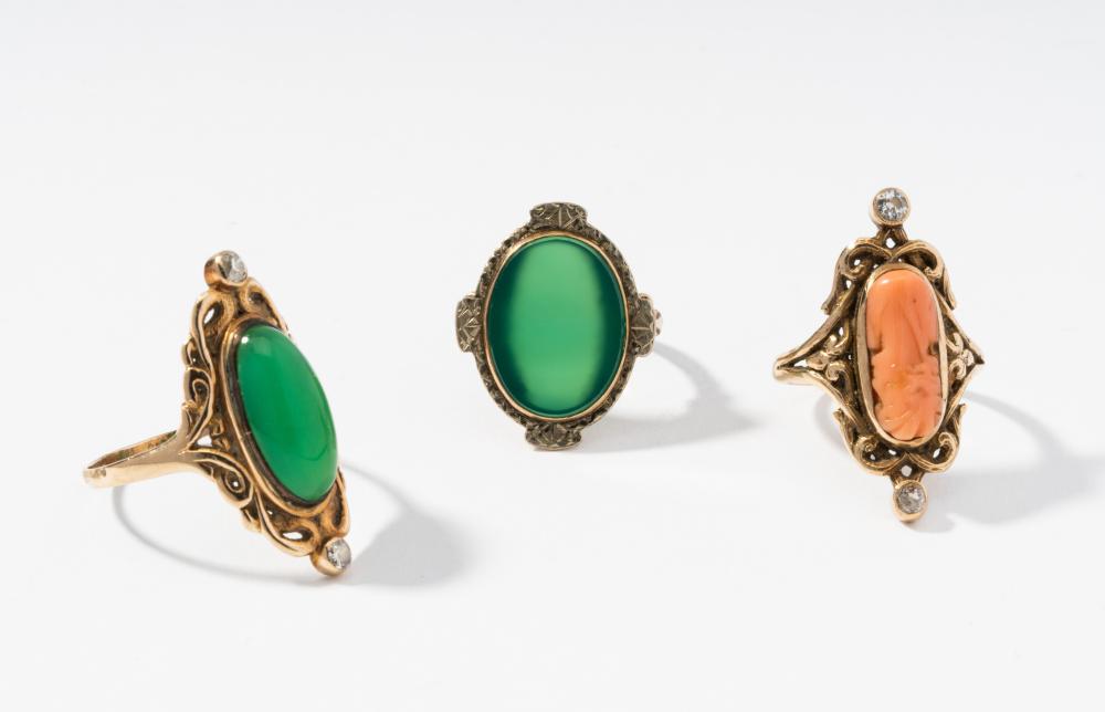 THREE 14 KARAT YELLOW GOLD