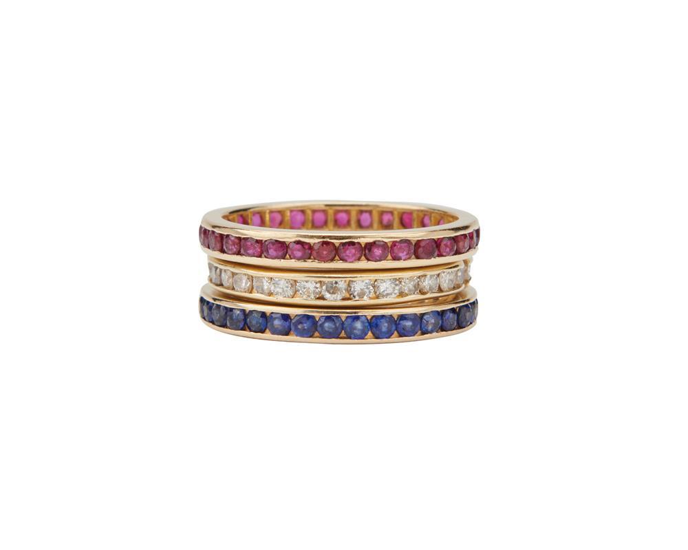 THREE 14K GOLD AND GEMSET