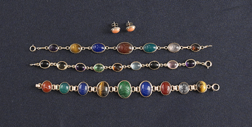Three 14K gold and scarab bracelets