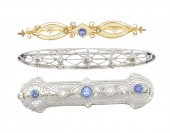 THREE 14K GOLD BAR PINS W/DIAS