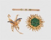 THREE 14K YELLOW GOLD AND GEMS