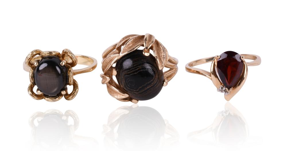 THREE 14K YELLOW GOLD GEMSTONE