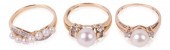 THREE 14K YELLOW GOLD PEARL AN