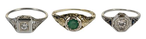 THREE 14KT. EDWARDIAN LADIES RINGS,