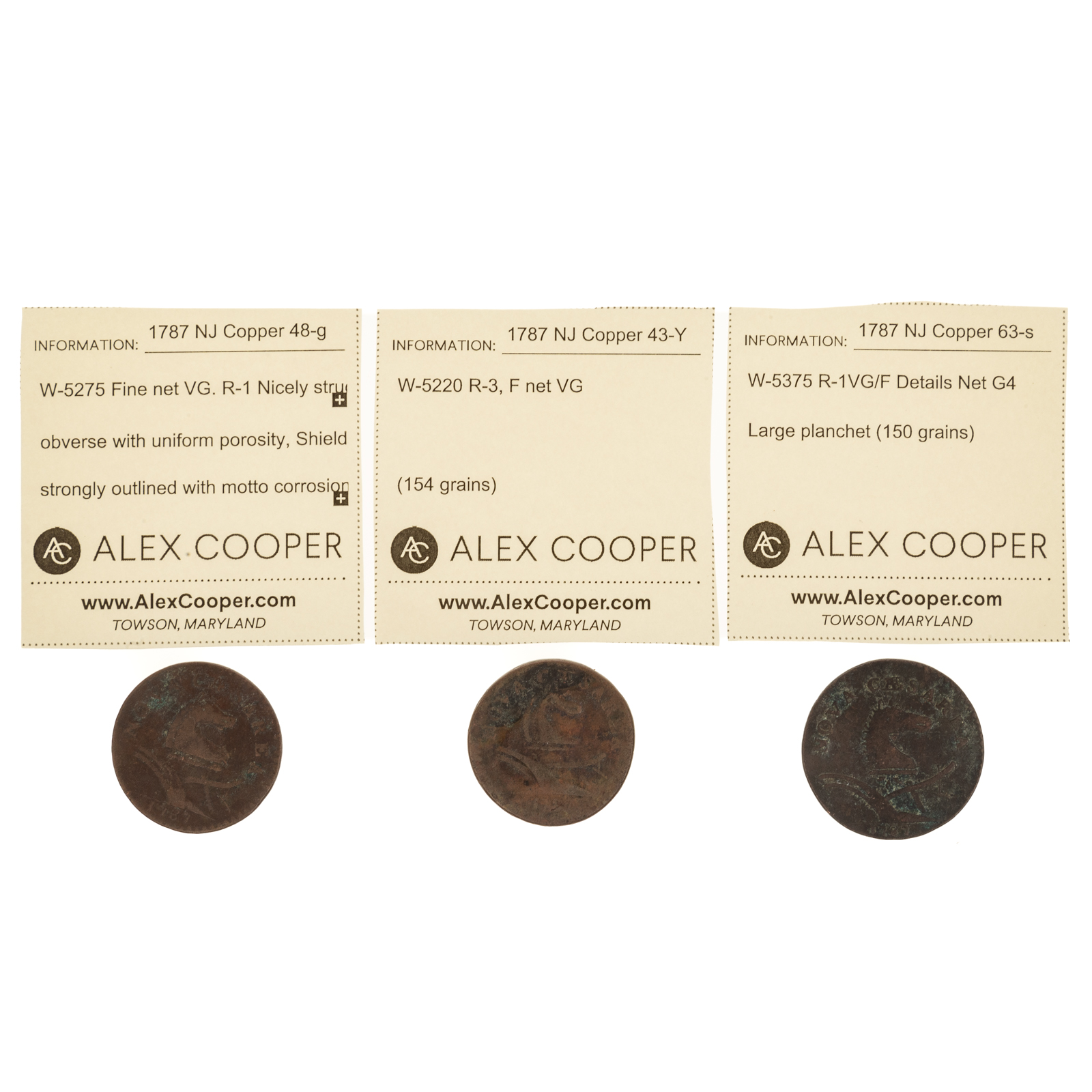 THREE 1787 NEW JERSEY COPPERS 48-G,