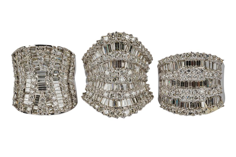 THREE 18 KARAT WHITE GOLD & DIAMOND
